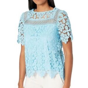 🔹️Rafaella Blue Lace Scalloped Hem Short Sleeve Top Medium